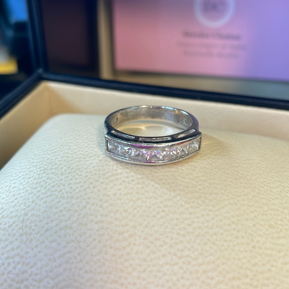EUC sterling silver and Princess cut cubic zirconia half eternity band so 7.75
